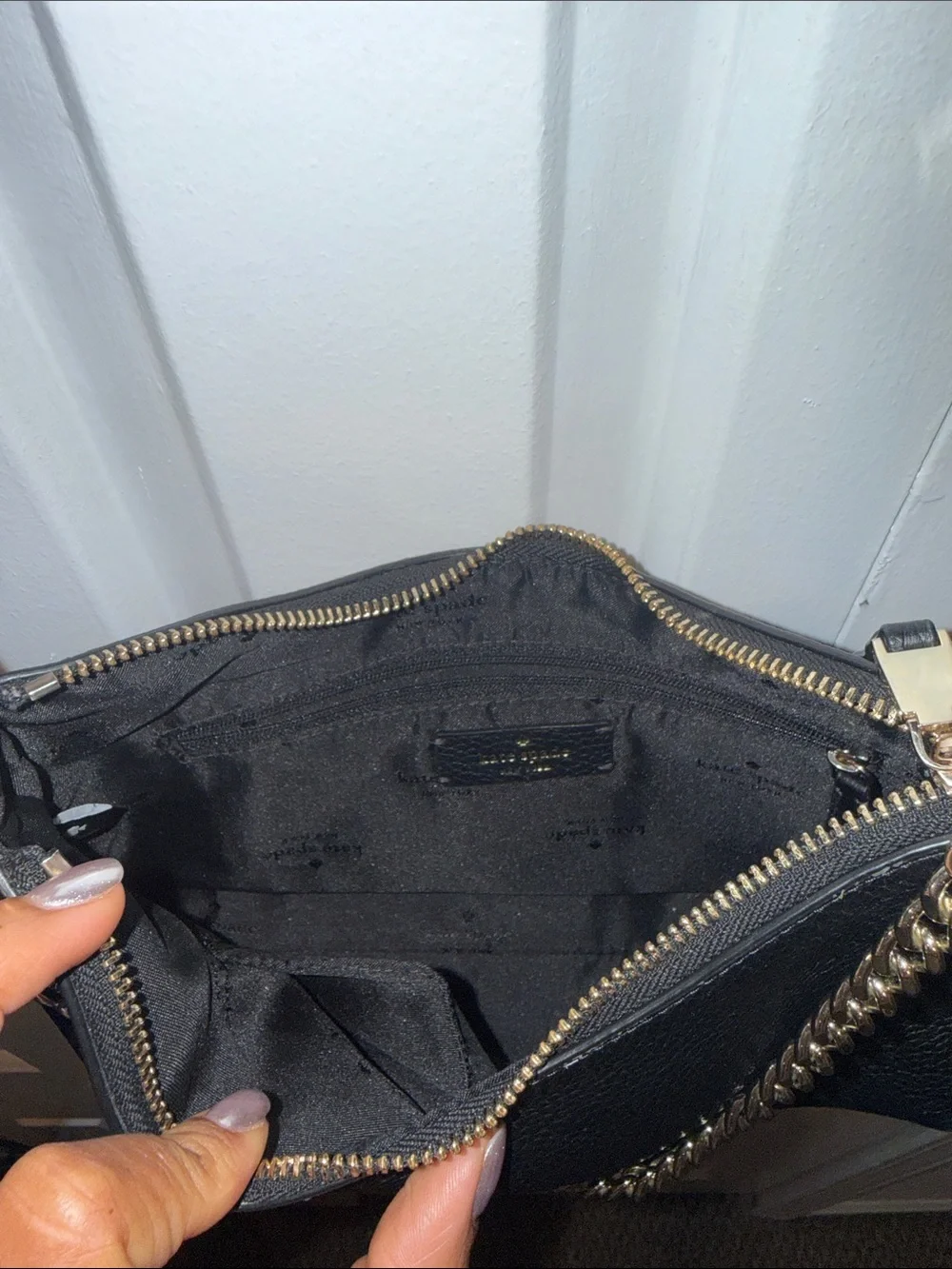 kate spade Black Pebbled Leather Shoulder Bag with Chain Accent